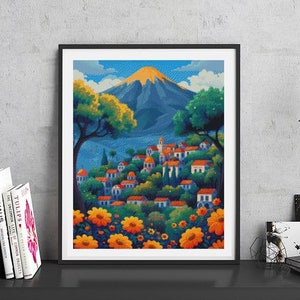 JMP0472_mountain city, cross stitch pattern PDF, full coverage Hand embroidery pattern, Counted Cross Stitch, Instant PDF Download