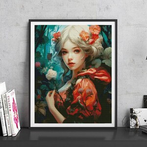 JMP0029_pretty girl, full coverage cross stitch pattern PDF, Cross Stitch chart, Counted Cross Stitch pattern, Instant PDF Download