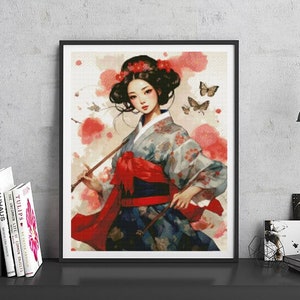 JMP0018_oriental girl, full coverage cross stitch pattern PDF,Cross Stitch chart,Counted Cross Stitch pattern,Instant PDF Download