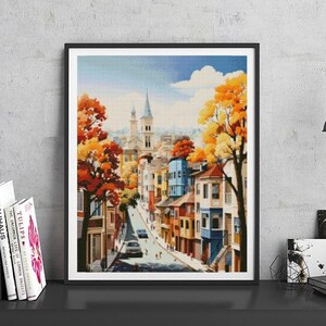 JMP0201_the town, full coverage cross stitch pattern PDF, Cross Stitch chart, Counted Cross Stitch pattern, Instant PDF Download