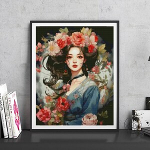 JMP0023_pretty girl, full coverage cross stitch pattern PDF, Cross Stitch chart, Counted Cross Stitch pattern, Instant PDF Download