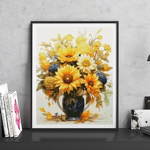 JMP0140_sunflower, full coverage cross stitch pattern PDF, Cross Stitch chart, Counted Cross Stitch pattern, Instant PDF Download