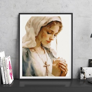 JMP0085_praying lady, full coverage cross stitch pattern PDF, Cross Stitch chart, Counted Cross Stitch pattern, Instant PDF Download