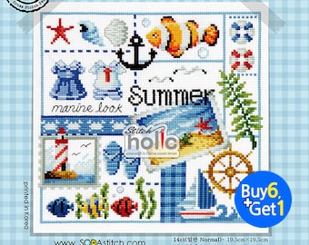 SO-3147 Four Seasons Summer SODA Cross Stitch Pattern leaflet authentic Korean cross stitch design chart color printed on coated paper