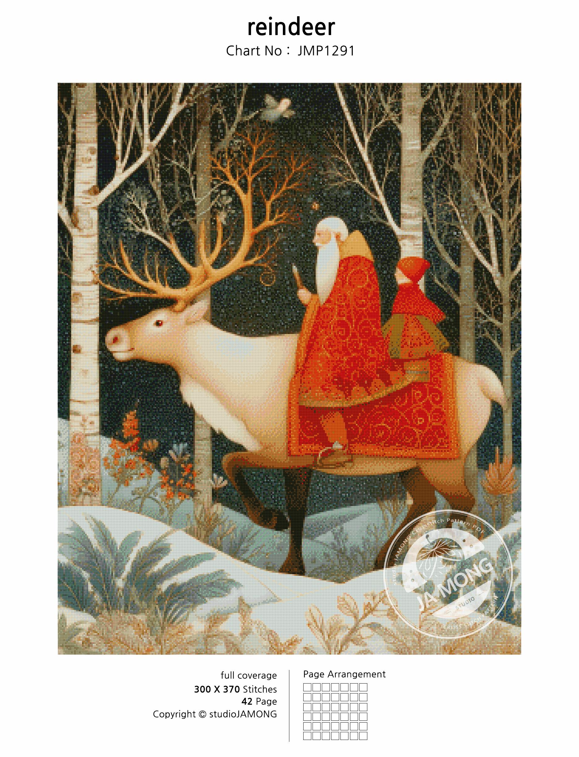 JMP1291 Reindeer Cross Stitch Pattern Winter Scene Embroidery (PDF ...