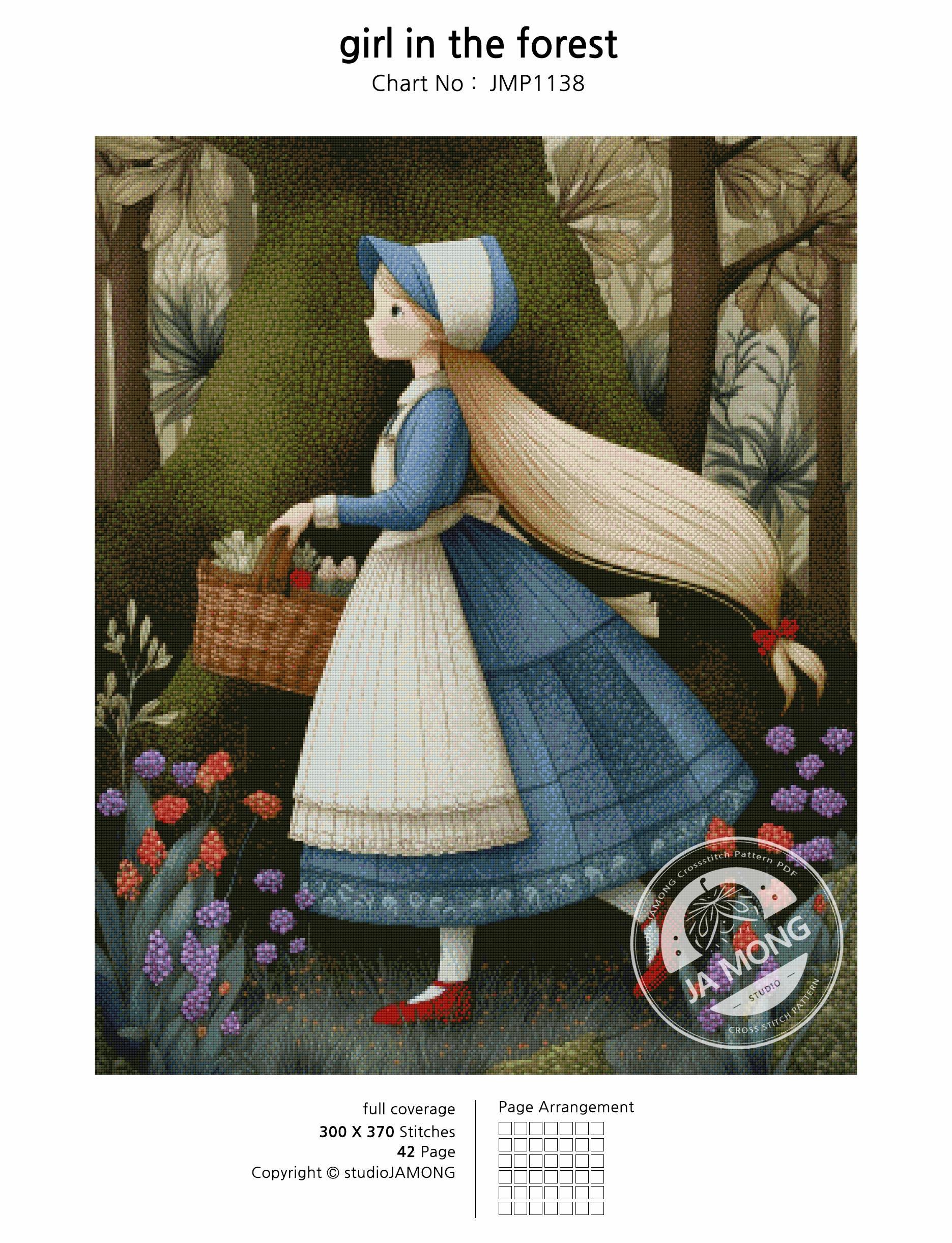 JMP1138 Girl in the Forest PDF Cross Stitch Full Coverage Pattern ...