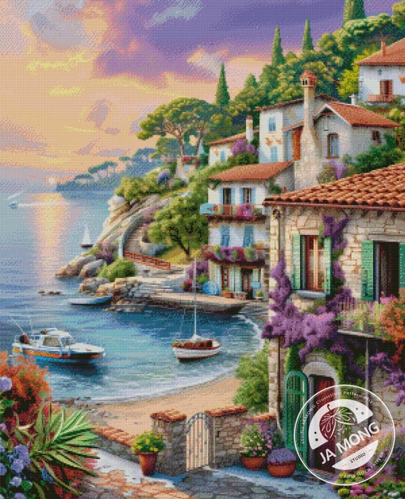 JMP1075 Hillside Village PDF Cross Stitch Pattern Full Coverage