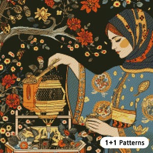 JMP0612_beekeeper, cross stitch pattern PDF, full coverage Hand embroidery pattern, Counted Cross Stitch, Instant PDF Download