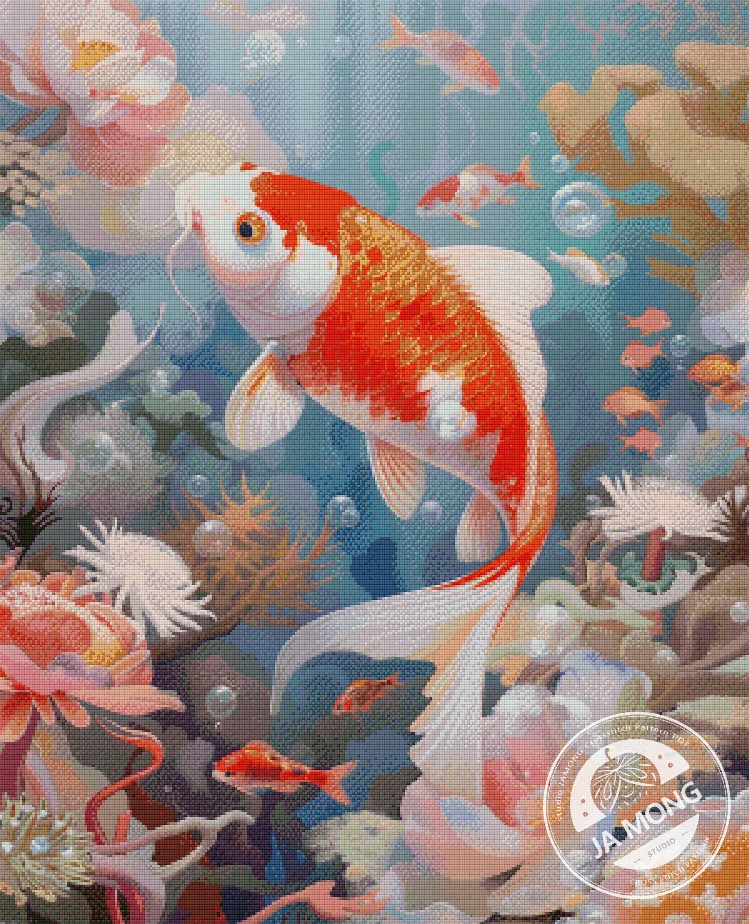JMP1069 Koi Fish PDF Cross Stitch Pattern Full Coverage Instant