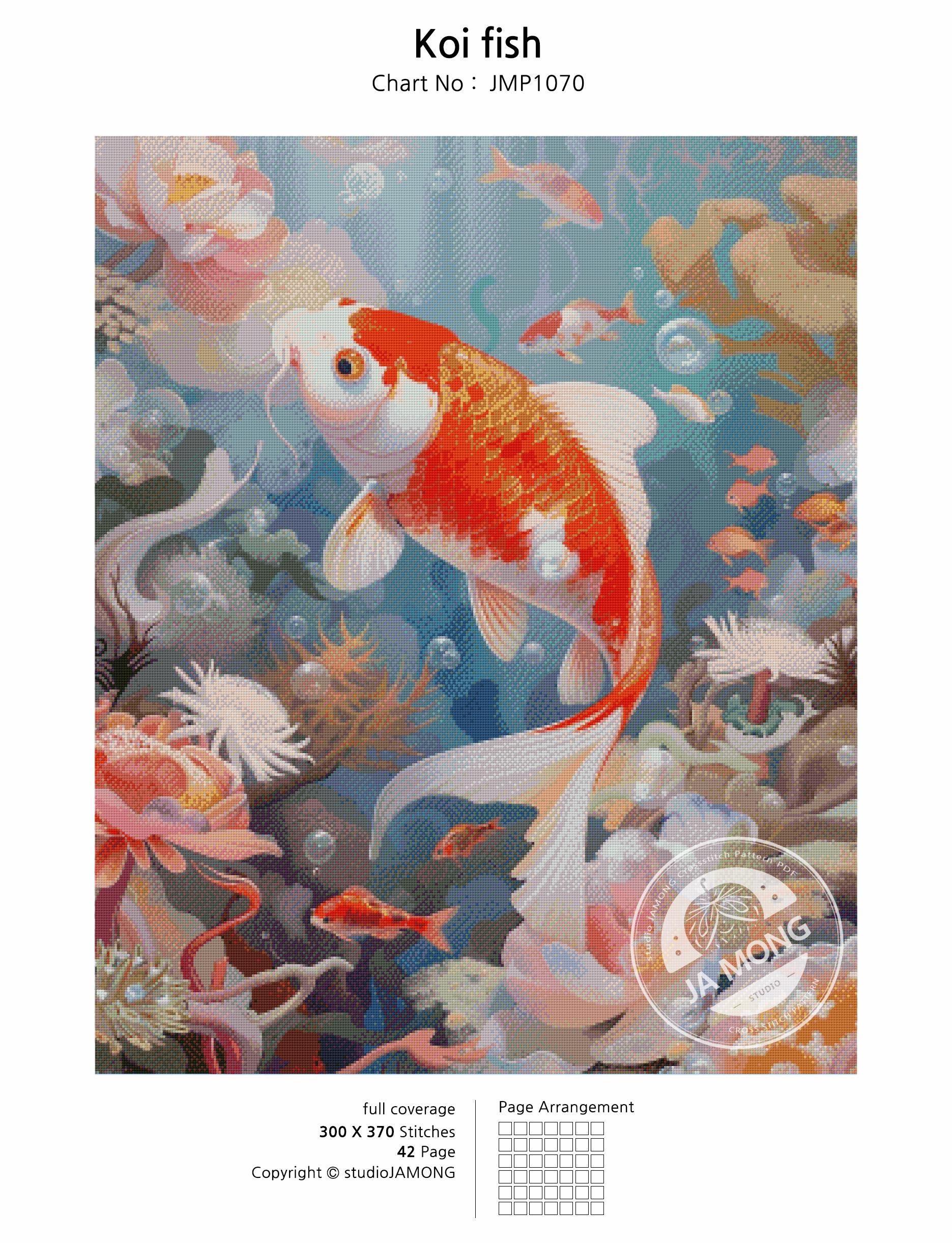 JMP1069 Koi Fish PDF Cross Stitch Pattern Full Coverage Instant