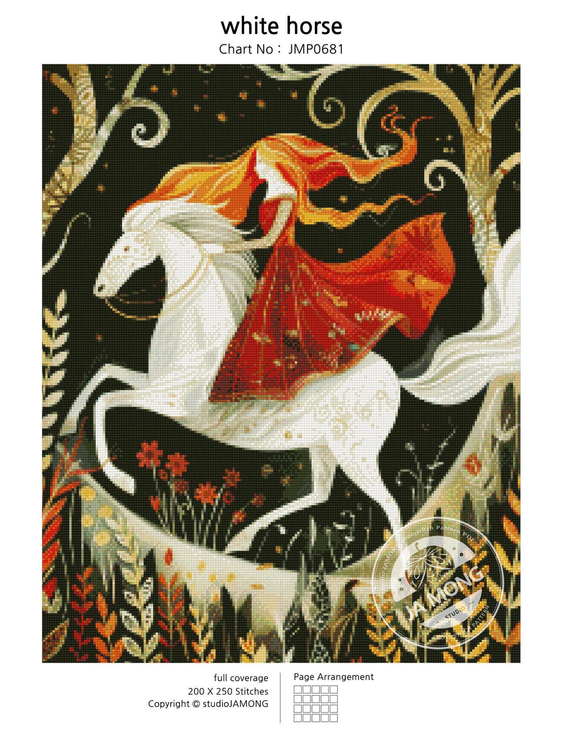 JMP0681 White Horse PDF Cross Stitch Full Coverage Pattern Instant ...