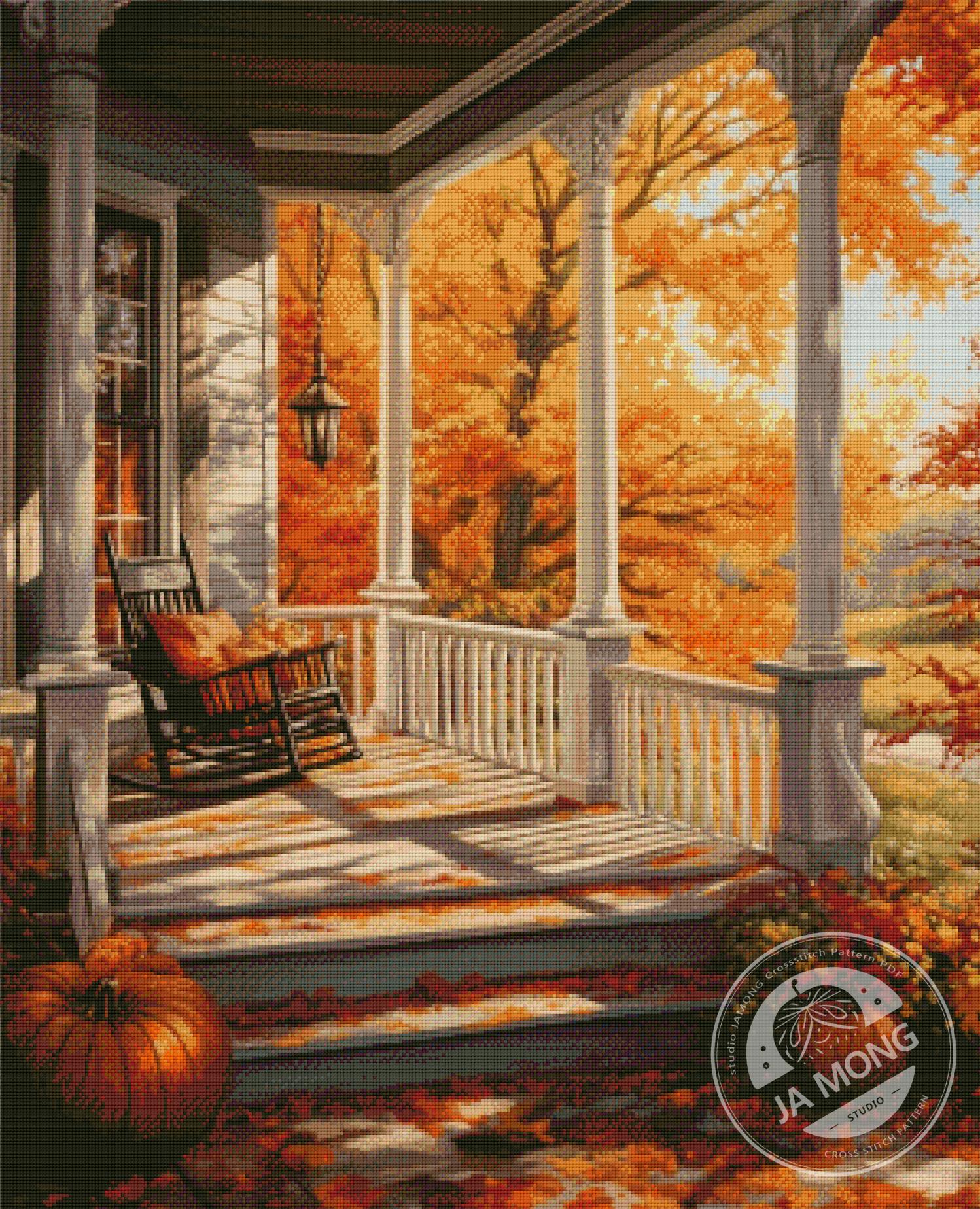 JMP0774 Autumn Porch PDF Cross Stitch Pattern Full Coverage Instant ...