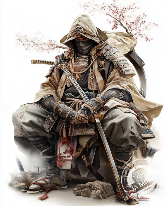 JMP1196 Japanese Warrior PDF cross stitch pattern  full coverage Instant Download
