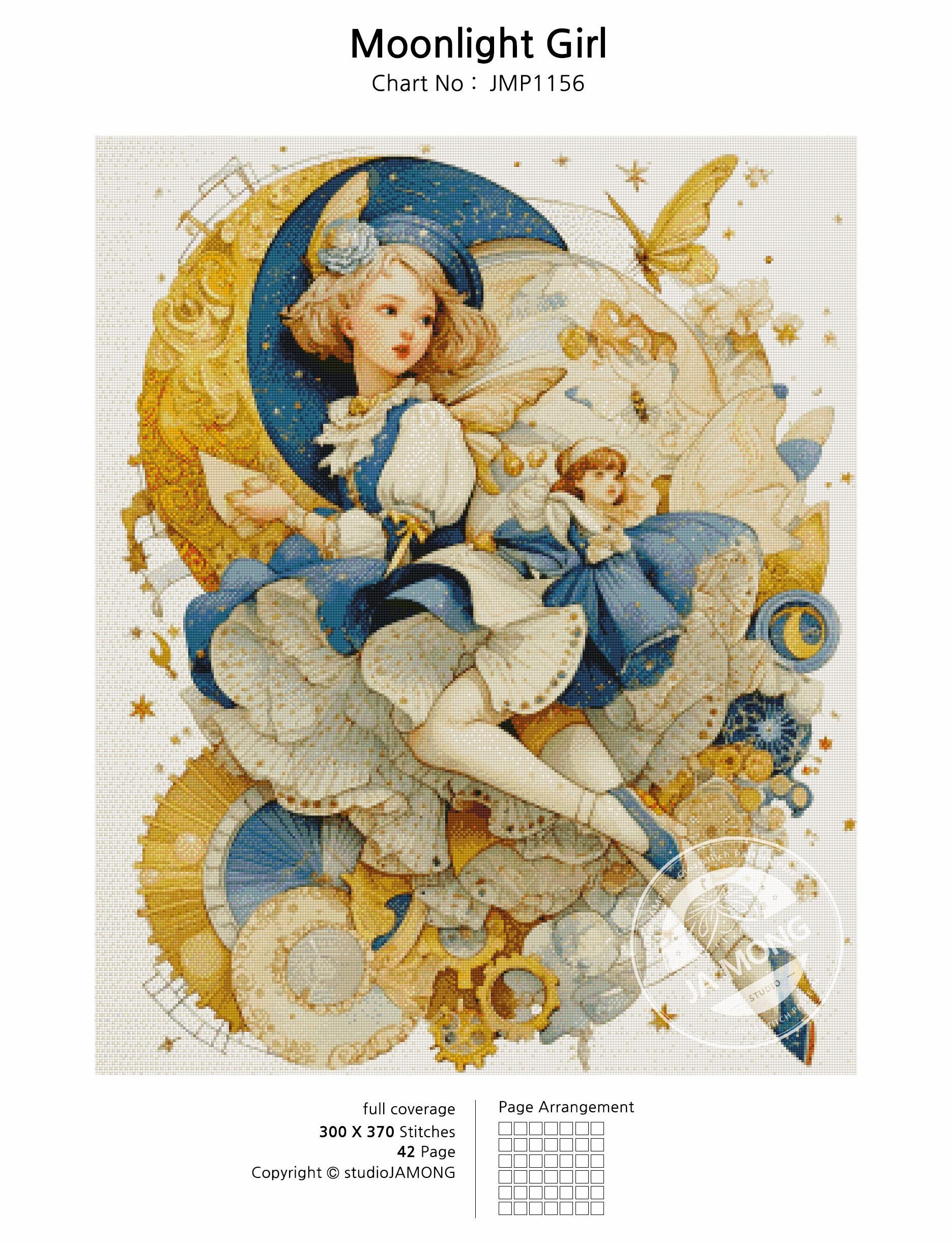 JMP1156 Moonlight Girl PDF Cross Stitch Full Coverage Pattern