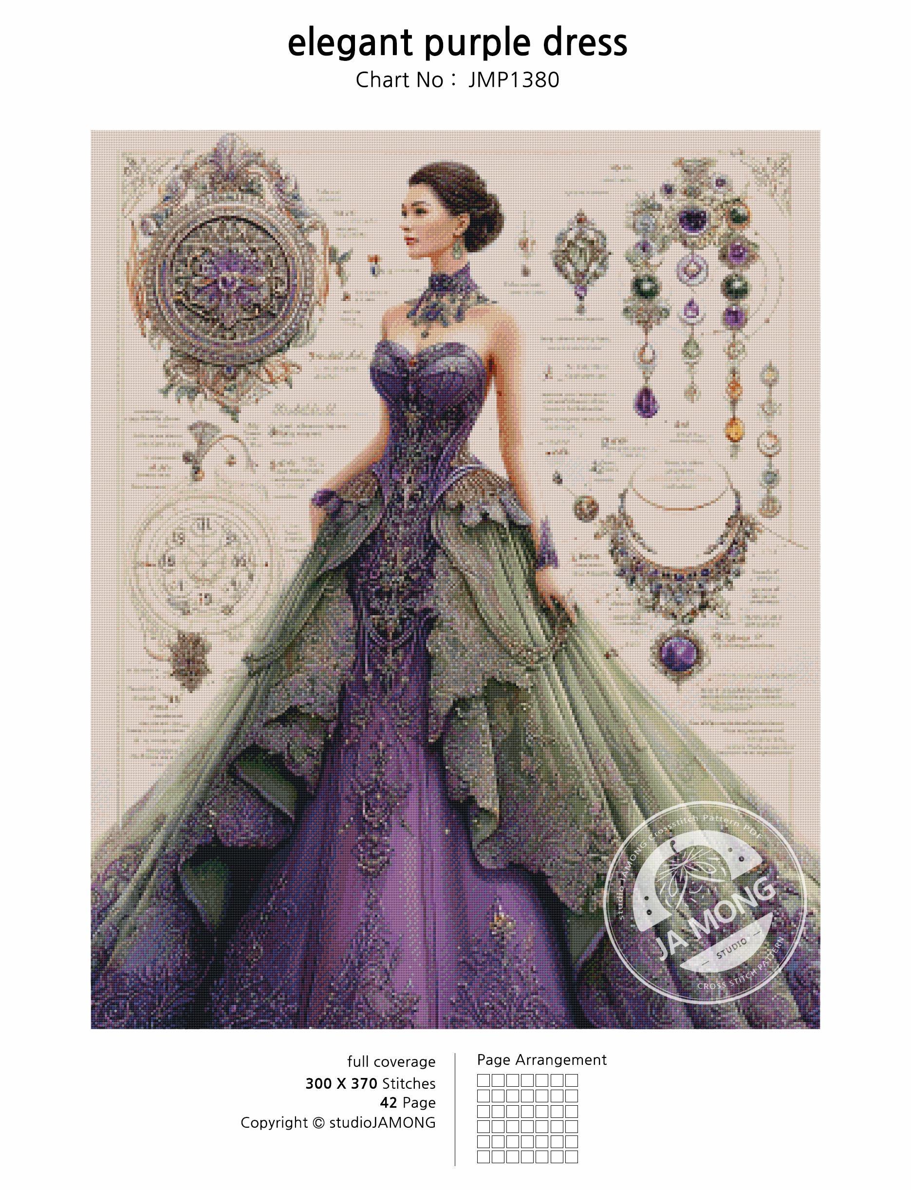 cross stitch purple dress JMP1380 Elegant Purple Dress PDF Cross Stitch Pattern Instant Download