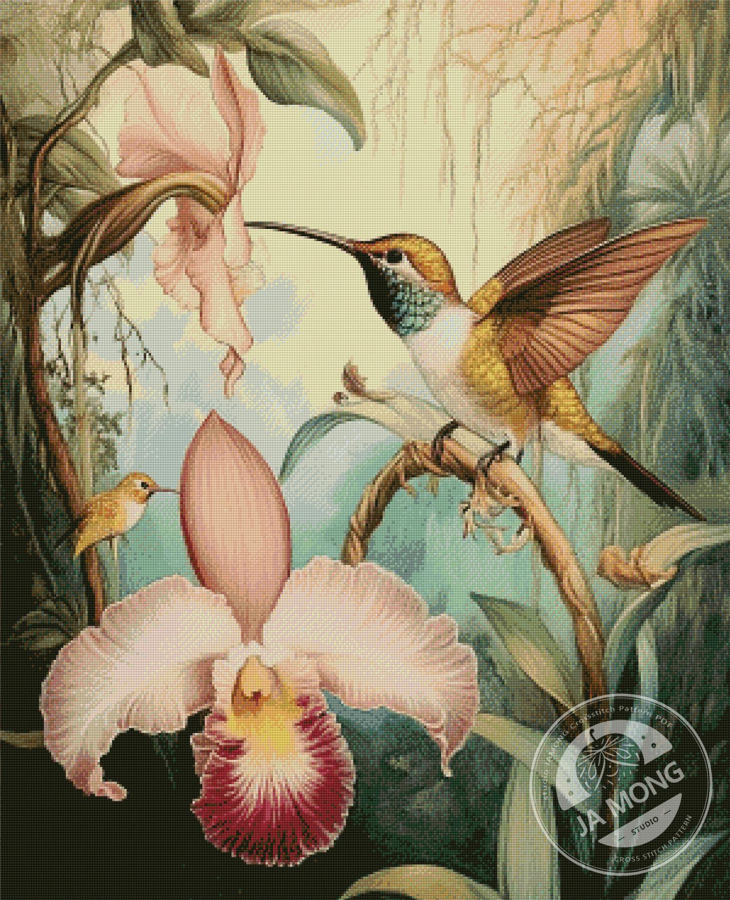 JMP0822 Hummingbird Cross Stitch Pattern PDF Full Coverage Hand