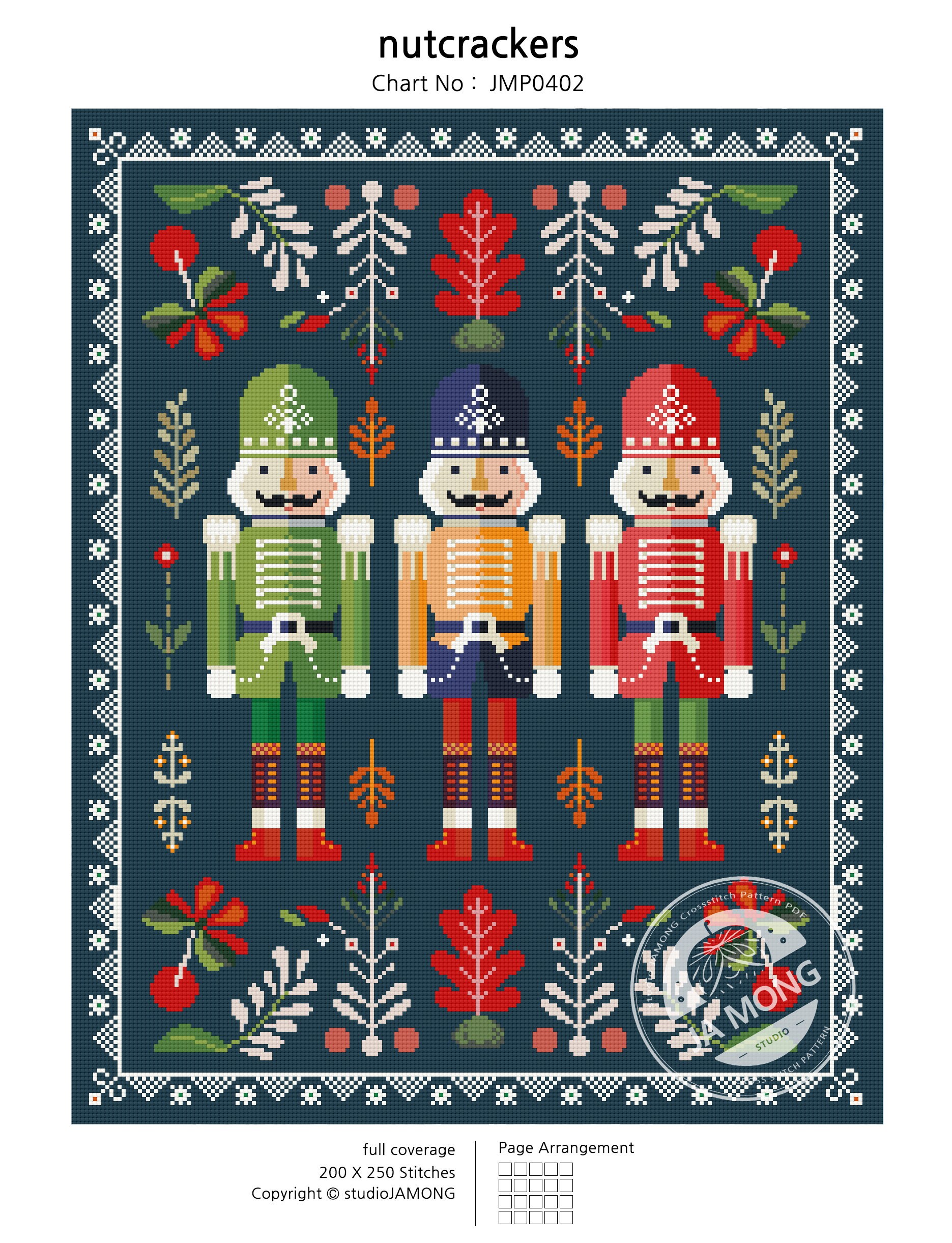 Jmp0402_nutcrackers, Cross Stitch Pattern PDF, Full Coverage Hand Embroidery Pattern, Counted