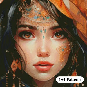 JMP0219_arabian girl, full coverage cross stitch pattern PDF, Cross Stitch chart, Counted Cross Stitch pattern, Instant PDF Download