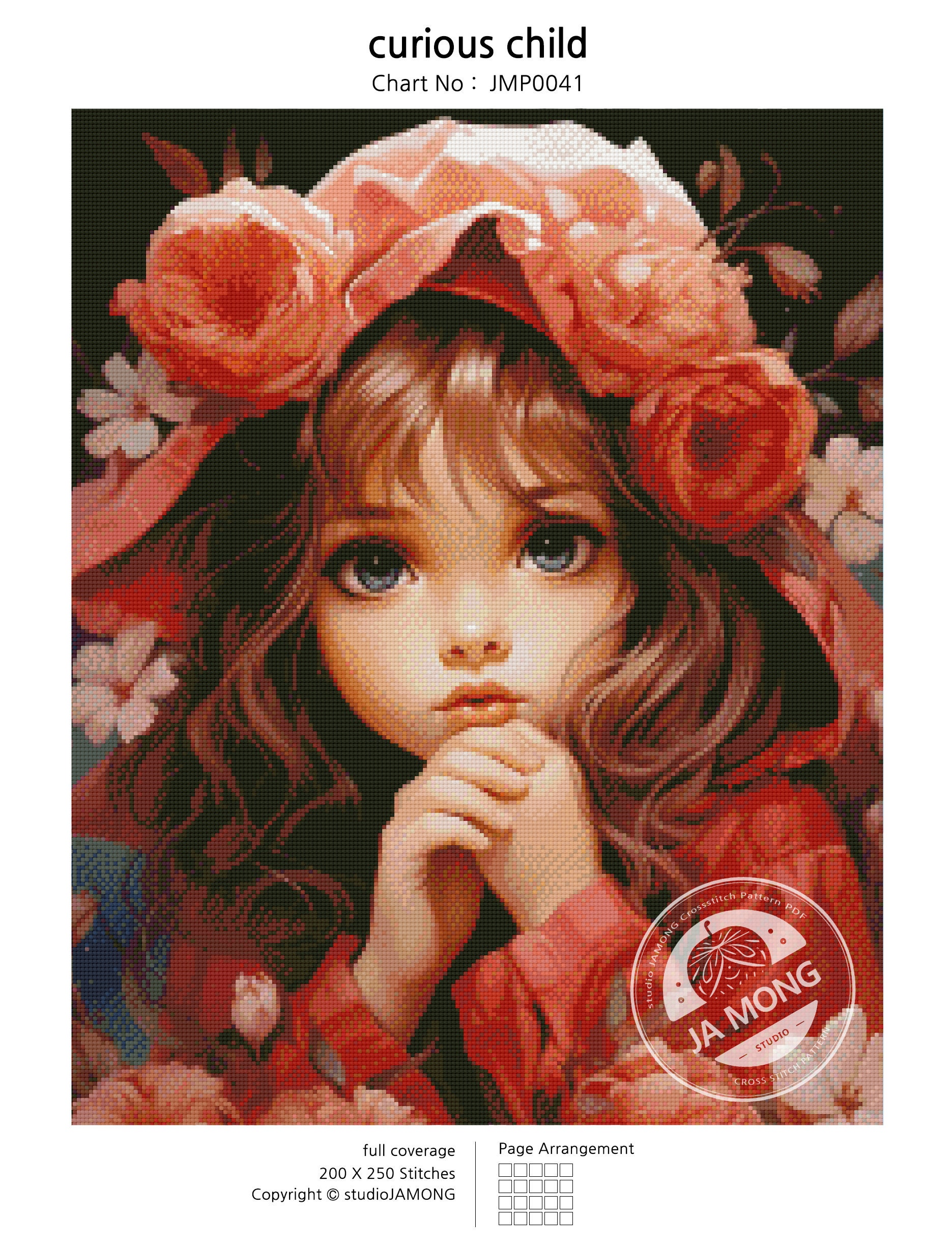 Jmp0041_curious Child, Full Coverage Cross Stitch Pattern PDF, Cross