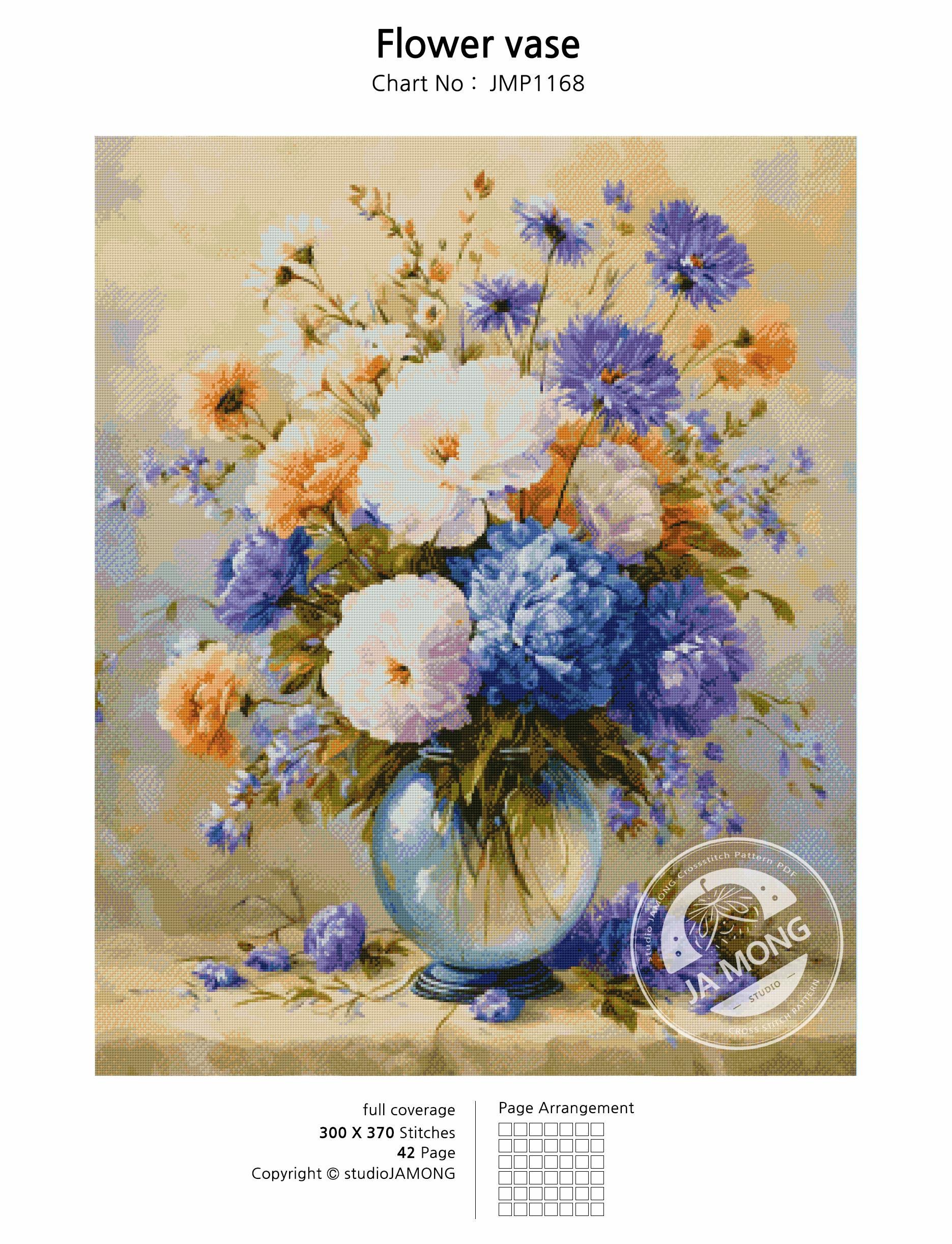 JMP1168 Flower Vase PDF Cross Stitch Pattern Full Coverage Instant ...