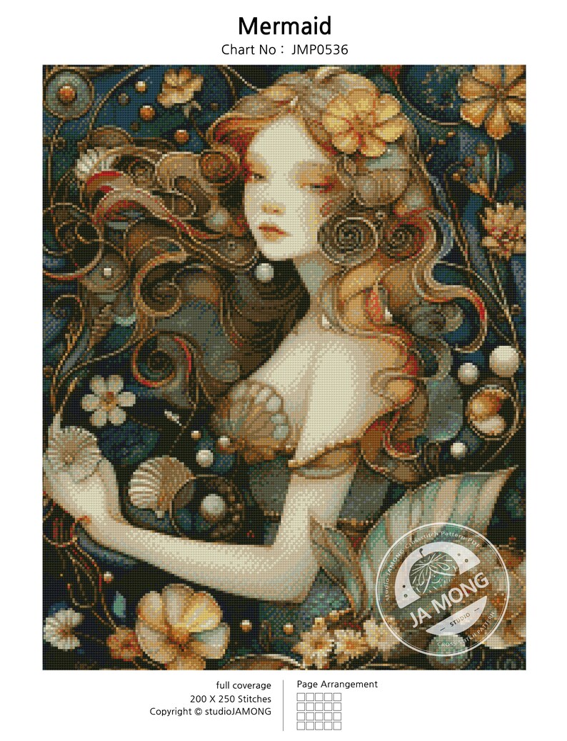 JMP0536 Mermaid PDF Cross Stitch Pattern Full Coverage Instant Download ...