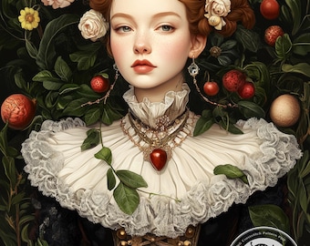 Renaissance Beauty Cross Stitch Pattern: Full Coverage Hand Embroidery (PDF Download)