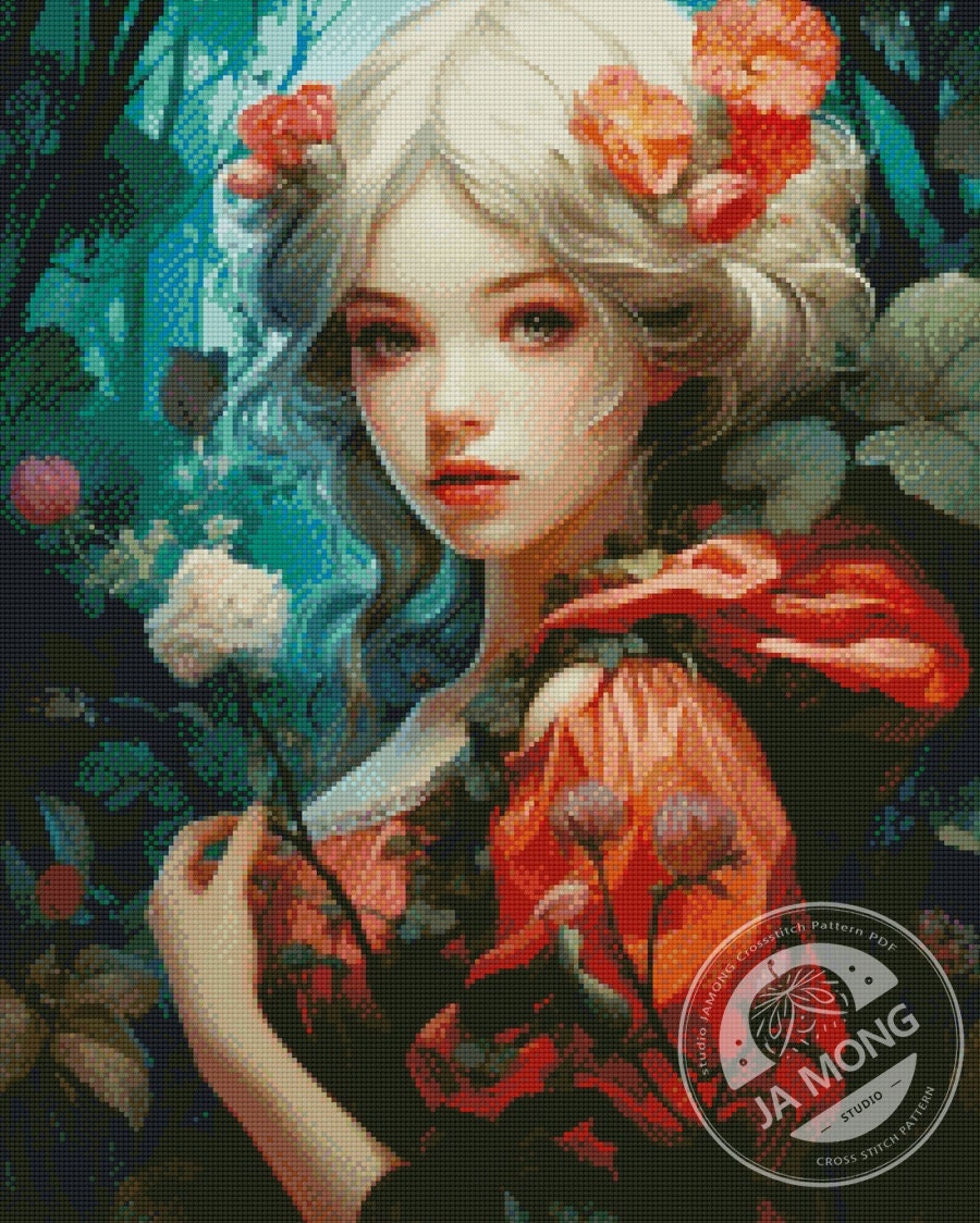 Jmp0029_pretty Girl, Full Coverage Cross Stitch Pattern PDF, Cross