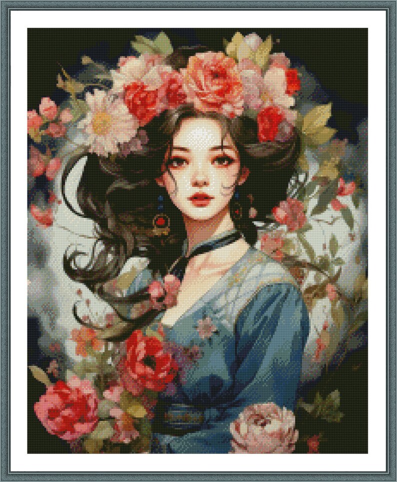 Jmp0023_pretty Girl, Full Coverage Cross Stitch Pattern PDF, Cross