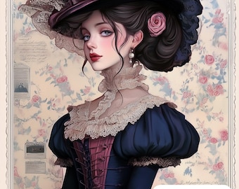JMP0933 Victorian Lady PDF cross stitch pattern full coverage Instant Download