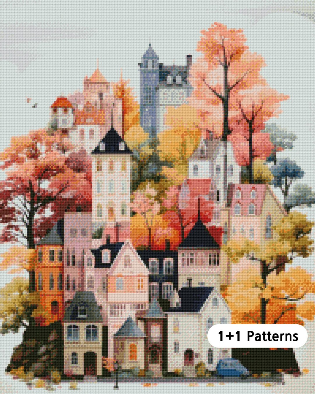 JMP0283 Autumn Village PDF Cross Stitch Pattern Full Coverage Instant ...