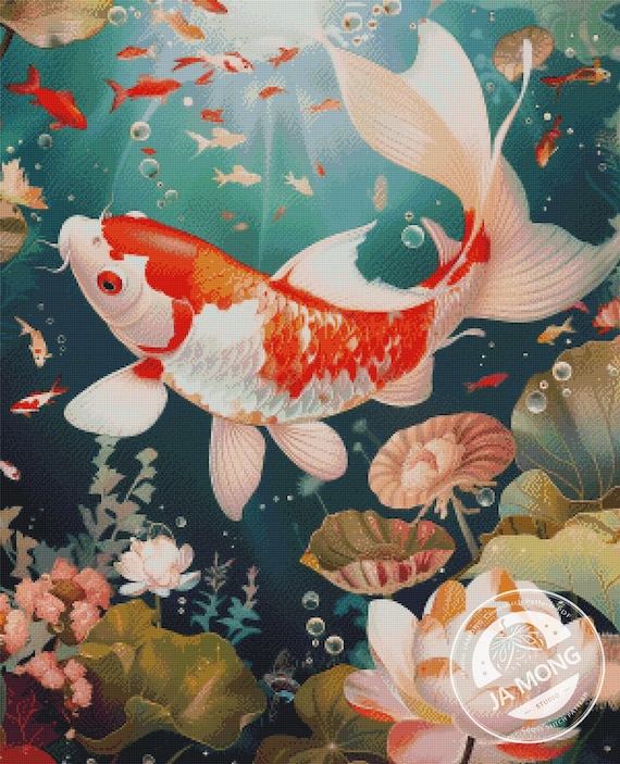 JMP1069 Koi Fish PDF Cross Stitch Pattern Full Coverage Instant