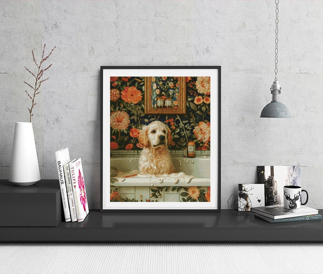 JMP0583 Puppy in a Bathtub PDF Cross Stitch Pattern Full Coverage