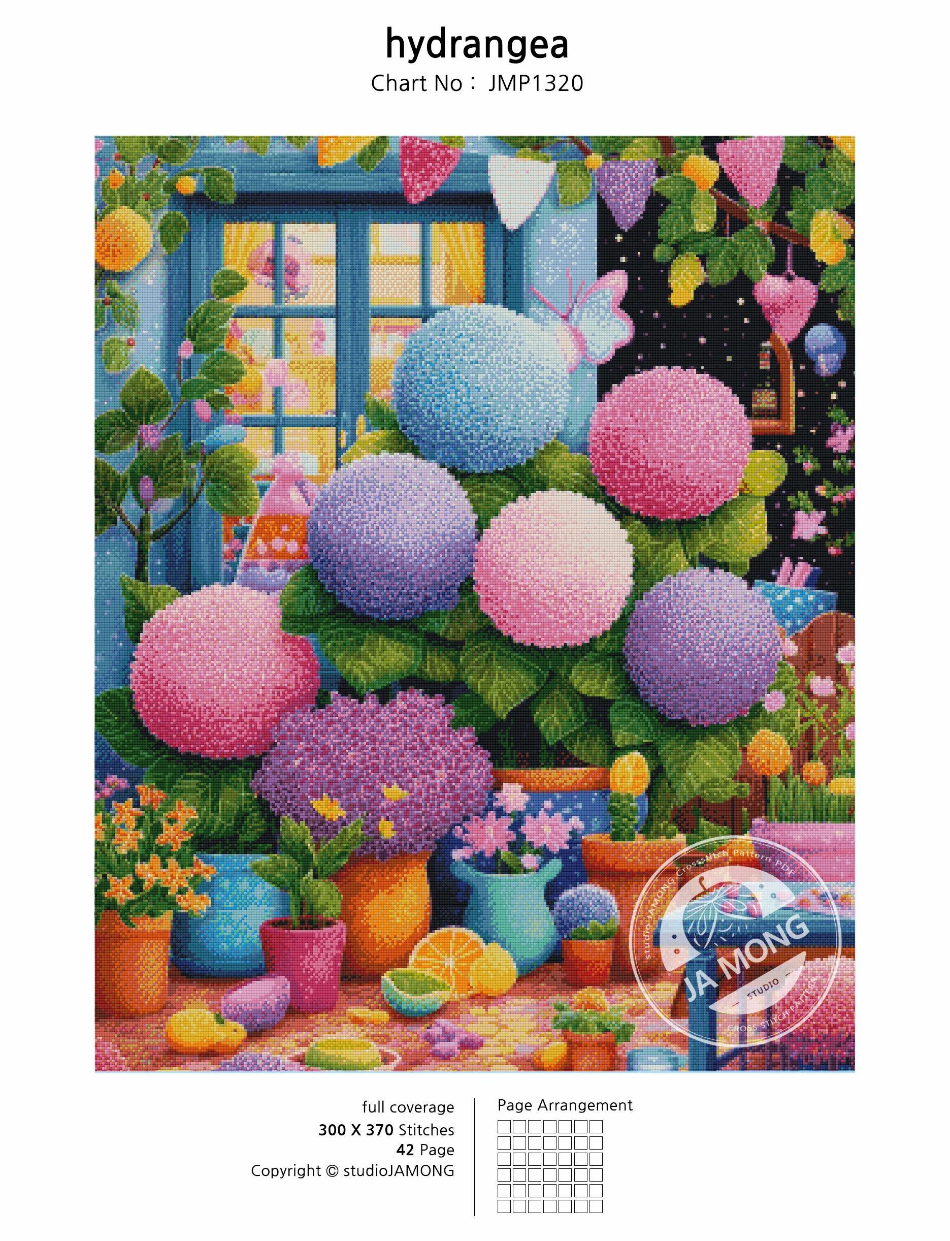JMP1320 Hydrangea PDF Cross Stitch Pattern Full Coverage Instant ...