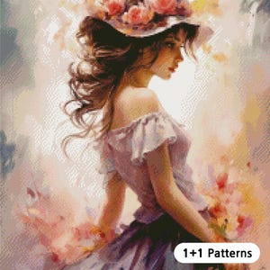 JMP0031_woman in dress, full coverage cross stitch pattern PDF, Cross Stitch chart, Counted Cross Stitch pattern, Instant PDF Download