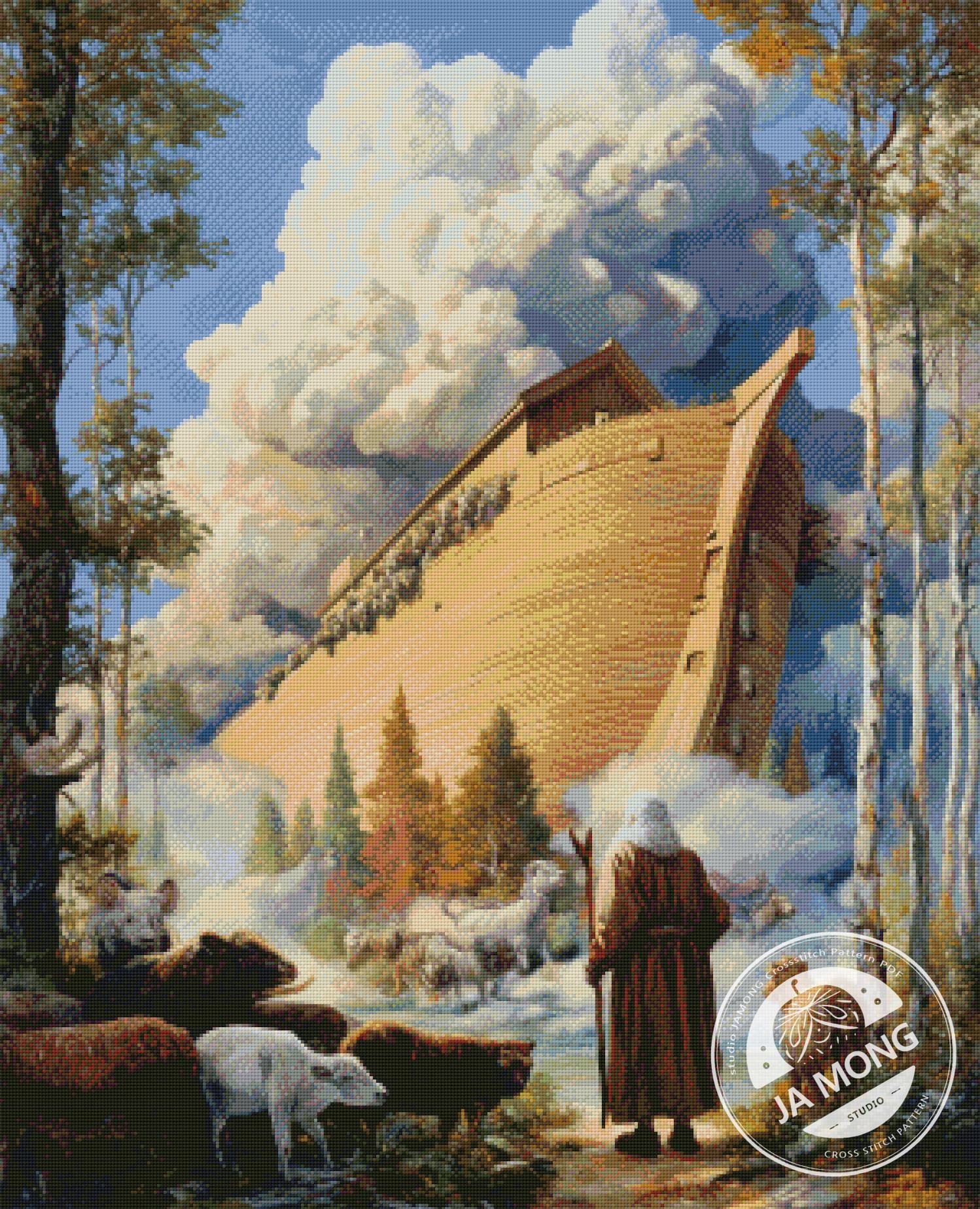 JMP1213 Noahs Ark PDF Cross Stitch Pattern Full Coverage Instant 