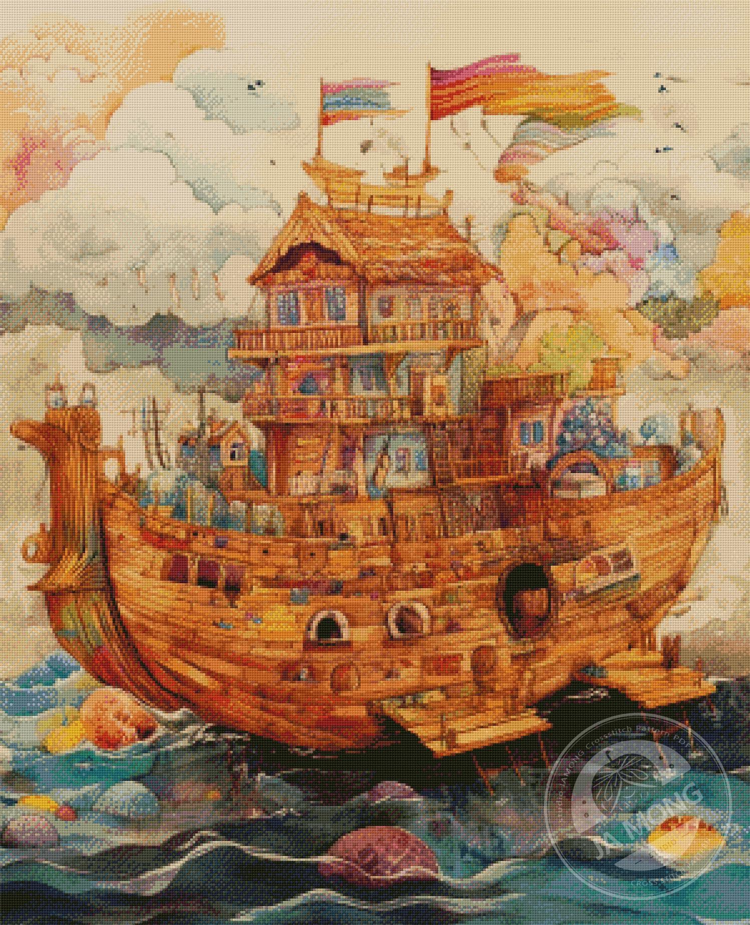 NoaH(๑・㉨・๑) JMP0863 Noahs Ark Cross Stitch Pattern PDF Full Coverage