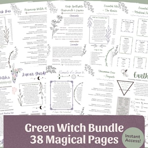 Green Witch Grimoire Bundle (38 Pages) | Herbal Magic Printables, Book of Shadows Pages, Plant & Essential Oil Guide, Witchcraft PDF