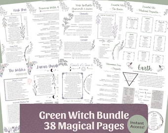 Green Witch Grimoire Bundle (38 Pages) | Herbal Magic Printables, Book of Shadows Pages, Plant & Essential Oil Guide, Witchcraft PDF