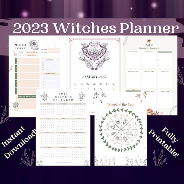 2023 Witches Planner, Witch Printables, Printable Witch Planner, Witch Organizer, Wicca Planner, Pagan Planner, Magical Planner