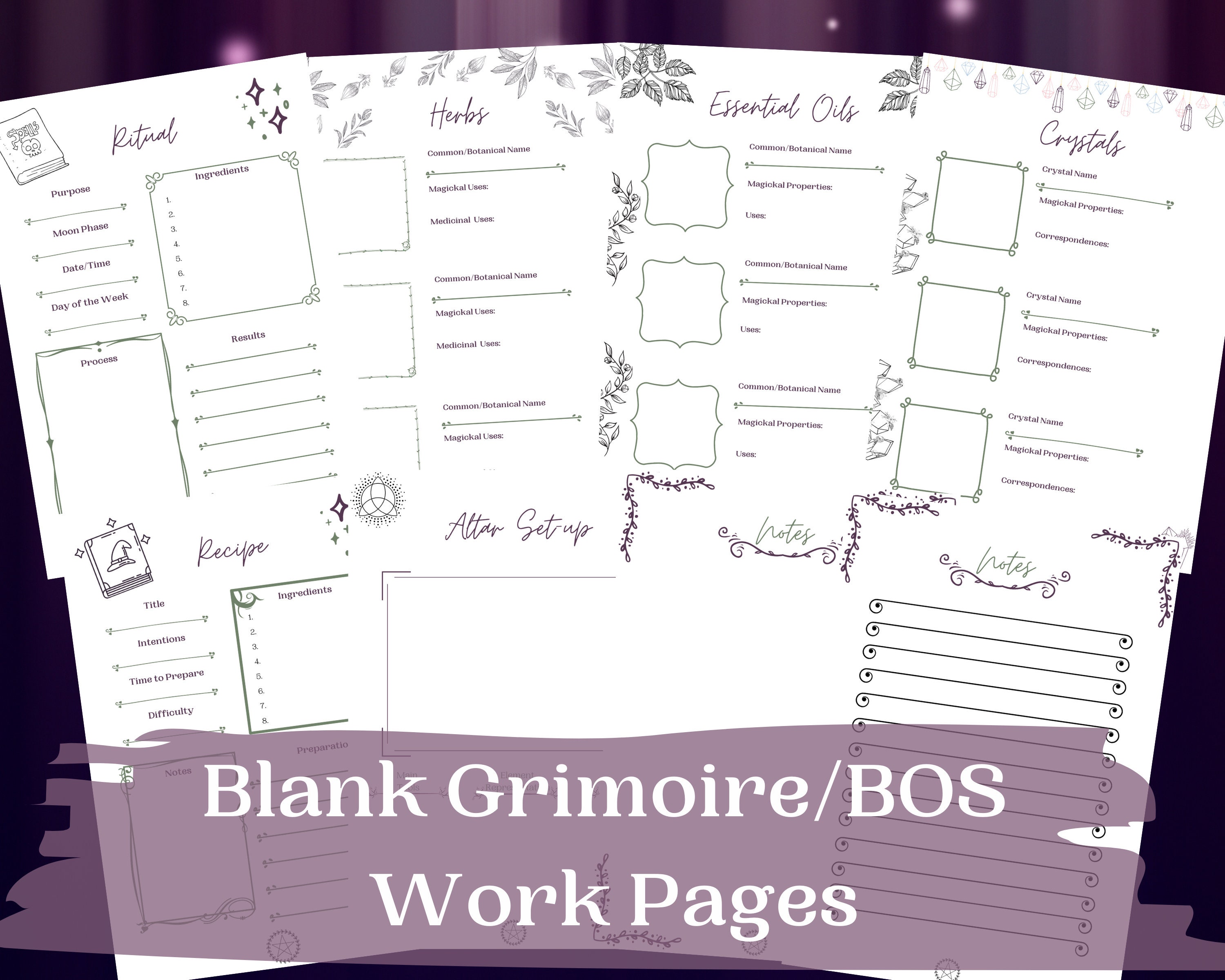 Blank Grimoire/bos Page Worksheets Grimoire Printables Witch | Etsy