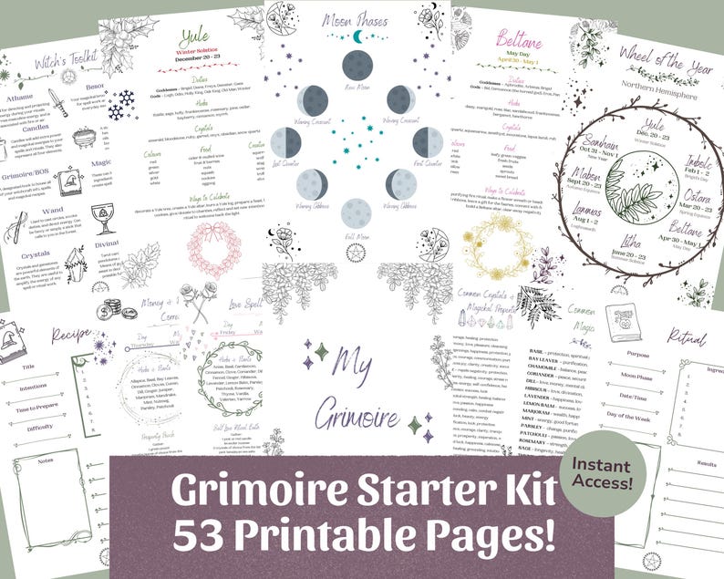 Complete Grimoire Bundle (240+ Pages) | Book of Shadows Printable, Witchcraft PDF, Beginner Witch Kit, Planner & Prompts Included image 2