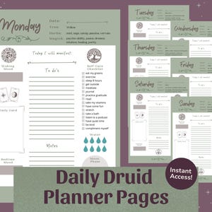Druid Planner Printable | Daily Spiritual Planner Pages, Tree & Moon Tracker, Pagan Nature Practice PDF