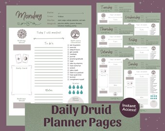Druid Planner Printable | Daily Spiritual Planner Pages, Tree & Moon Tracker, Pagan Nature Practice PDF