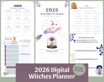 Agenda de brujas imprimible 2026, agenda digital de brujas, agenda pagana, organizador mágico, calendario de brujas, agenda de grimorios