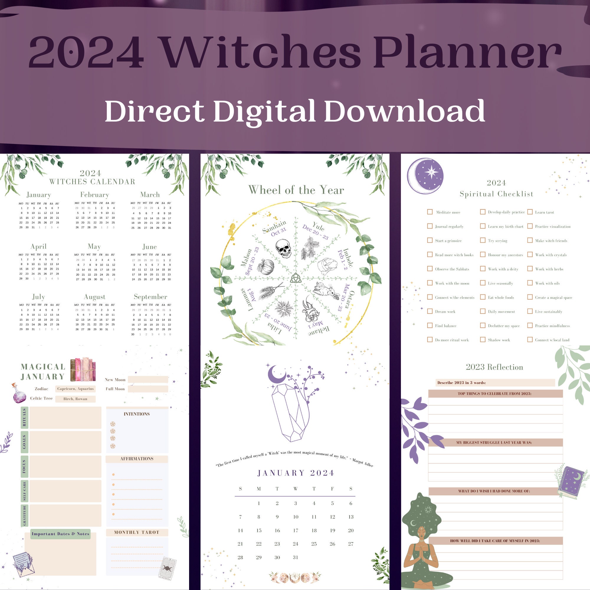 Witch Planner 2024 With Book of Shadows Pages, Digital Grimoire