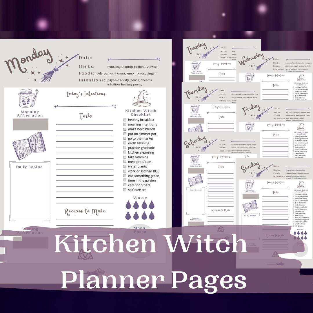 Kitchen Witch Planner, Witch Printables, Printable Witch Planner, Witchy Planner, Witch Planner ...
