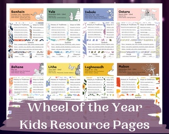 Wheel of the Year Kids Resource Pages, Pagan Kids, Pagan Kids Resources, Witch Printables, Pagan Holidays, Sabbat Pages