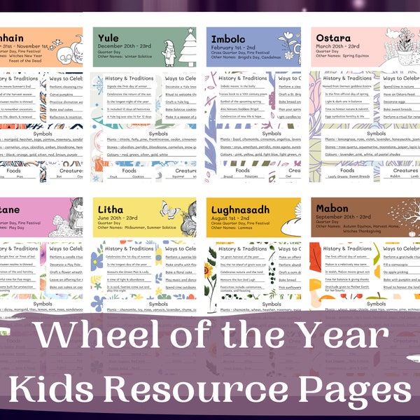 Wheel of the Year Kids Resource Pages, Pagan Kids, Pagan Kids Resources, Witch Printables, Pagan Holidays, Sabbat Pages