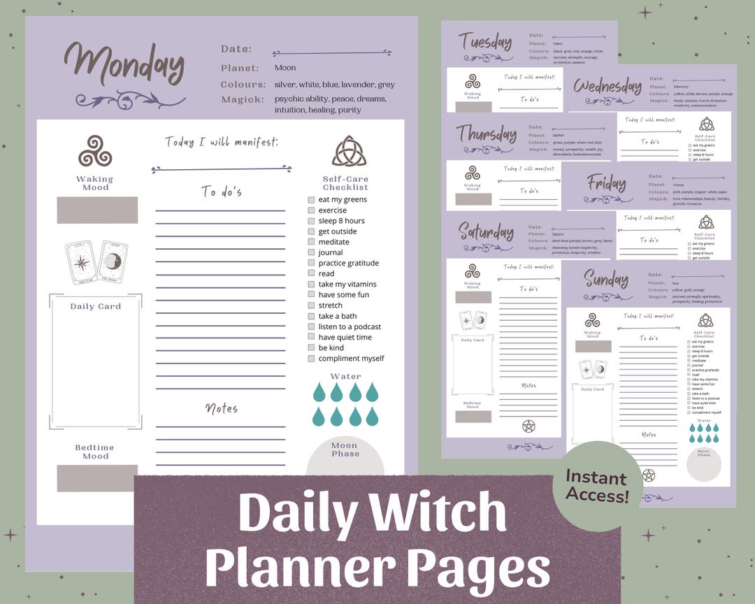 Planner Ritual Pagan Daily Witch Planner Pages | Moon, Planet, Ritual Tracker (PDF ...
