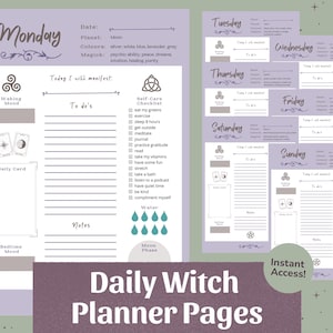 魔女の日々のプランナー（印刷可能）｜異教徒の日々の儀式プランナーページ、月と惑星のトラッカー、魔術オーガナイザー（PDF）